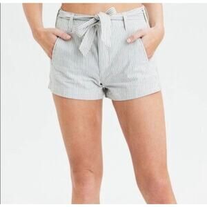 AMERICAN EAGLE Striped Tie Waist Belted Shorts White Blue Paperbag Mom Size 10